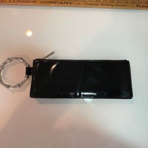 Trina Turk Black Wristlet Patent Genuine Leather Zip Wallet Clutch